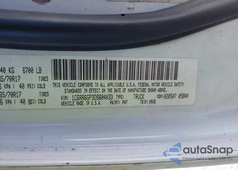 2013 Ram 1500 Slt z USA, uszkodzony, nr VIN 1C6RR6GP3DS604033